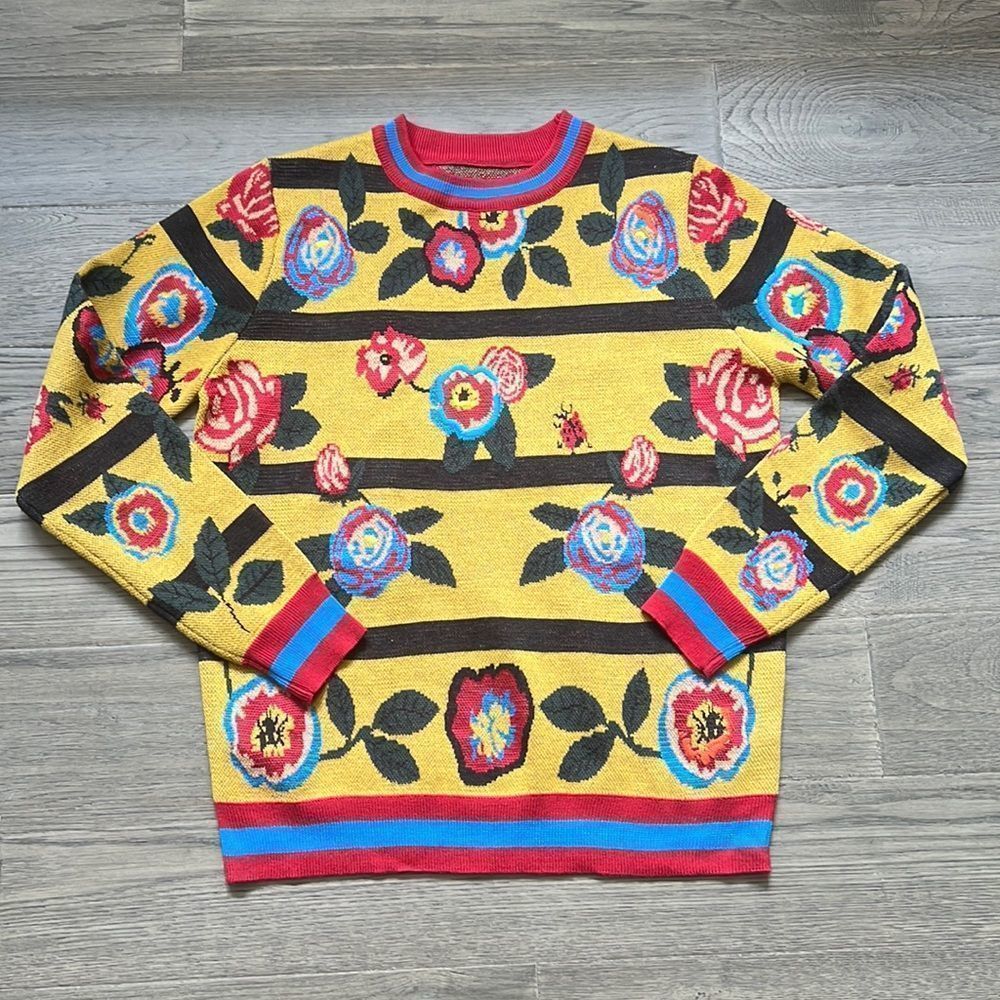 Vintage colourful floral knit crew neck sweater